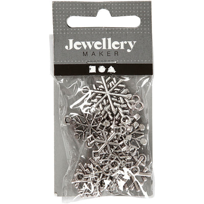 Fiocco di neve Creative Company, h: 20 mm, misura buco 1,5 mm, argento antico, 18 div 1 scatola