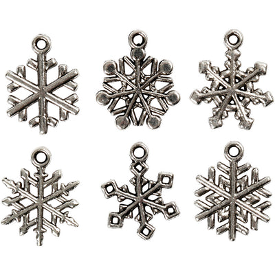 Fiocco di neve Creative Company, h: 20 mm, misura buco 1,5 mm, argento antico, 18 div 1 scatola