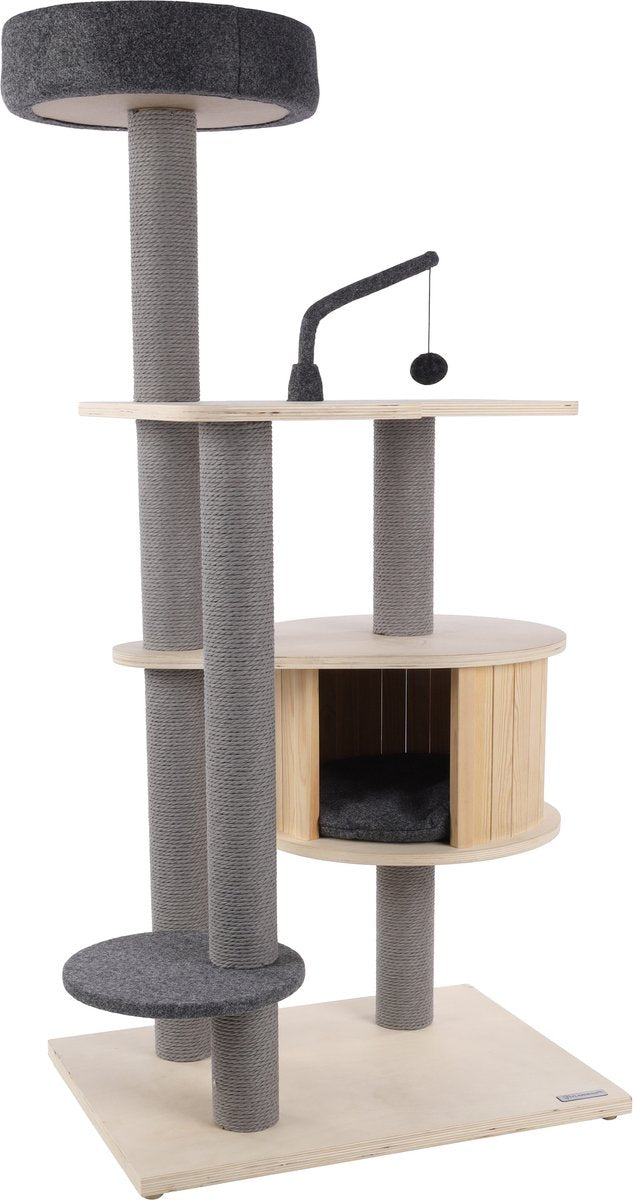 Tiragraffi Flamingo - linea premium Kandis - 74x59x137 cm - tiragraffi di lusso con lettini imbottiti - mobili per gatti con rivestimento in feltro, corda tiragraffi in carta - giocattolo incluso
