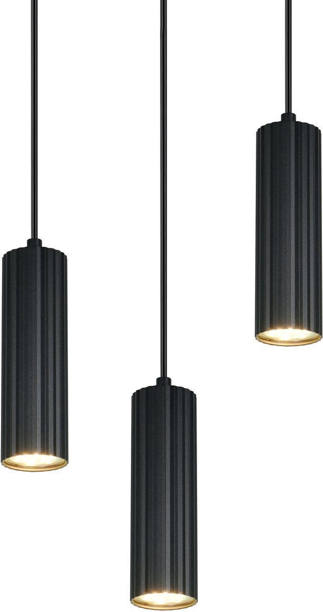 Trio soka - lampada a sospensione - nero opaco - escl. 3x gu10 5 w - montaggio a soffitto - regolabile in altezza