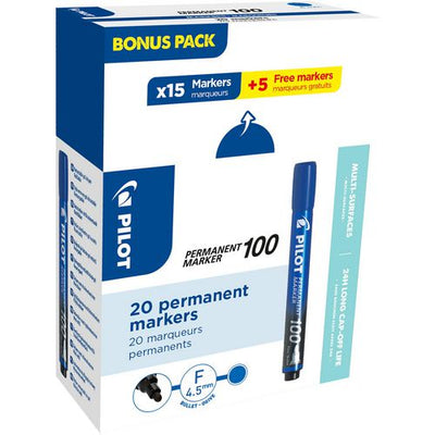 Rotulador permanente pilot 100 1mm azul pack 20uds