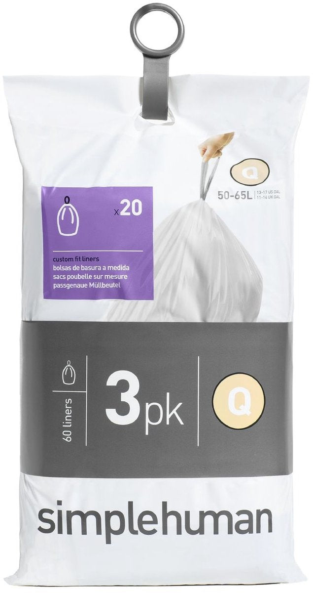 Sacchetti per rifiuti Simplehuman code q - 50 litri - 60 pezzi - con coulisse - bianco