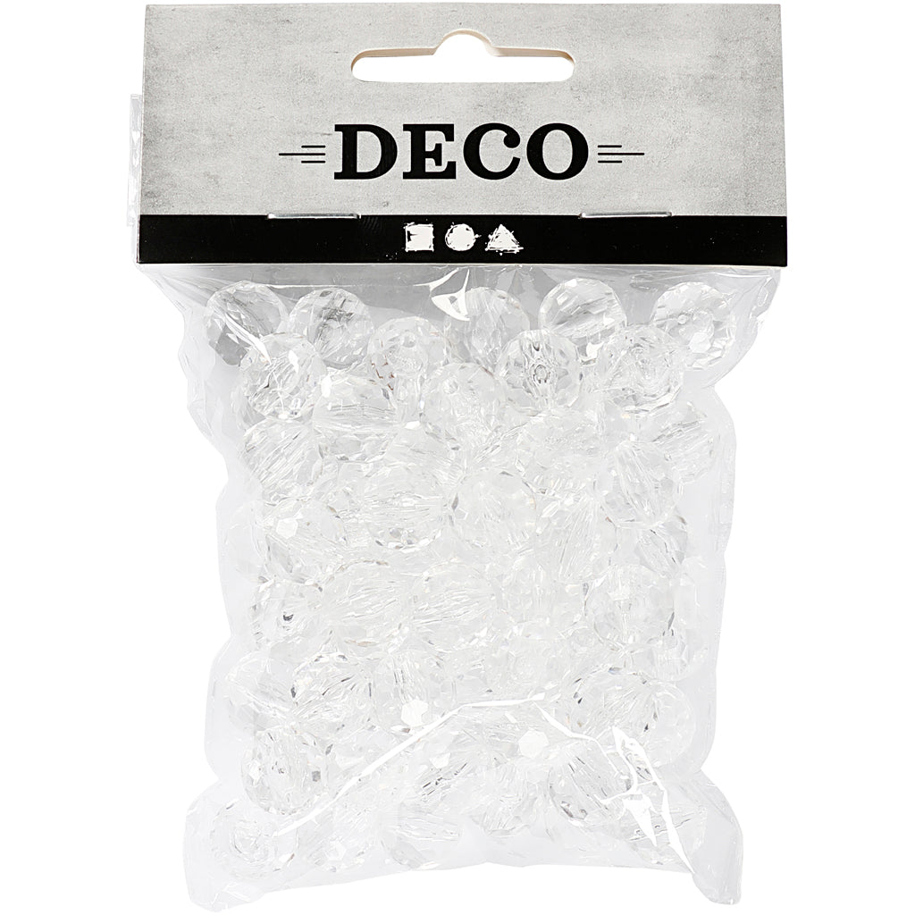 Perle acriliche Creative Company, misura 12 mm, misura buco 1,2 mm, trasparente lucido, 77 pezzi 1 scatola