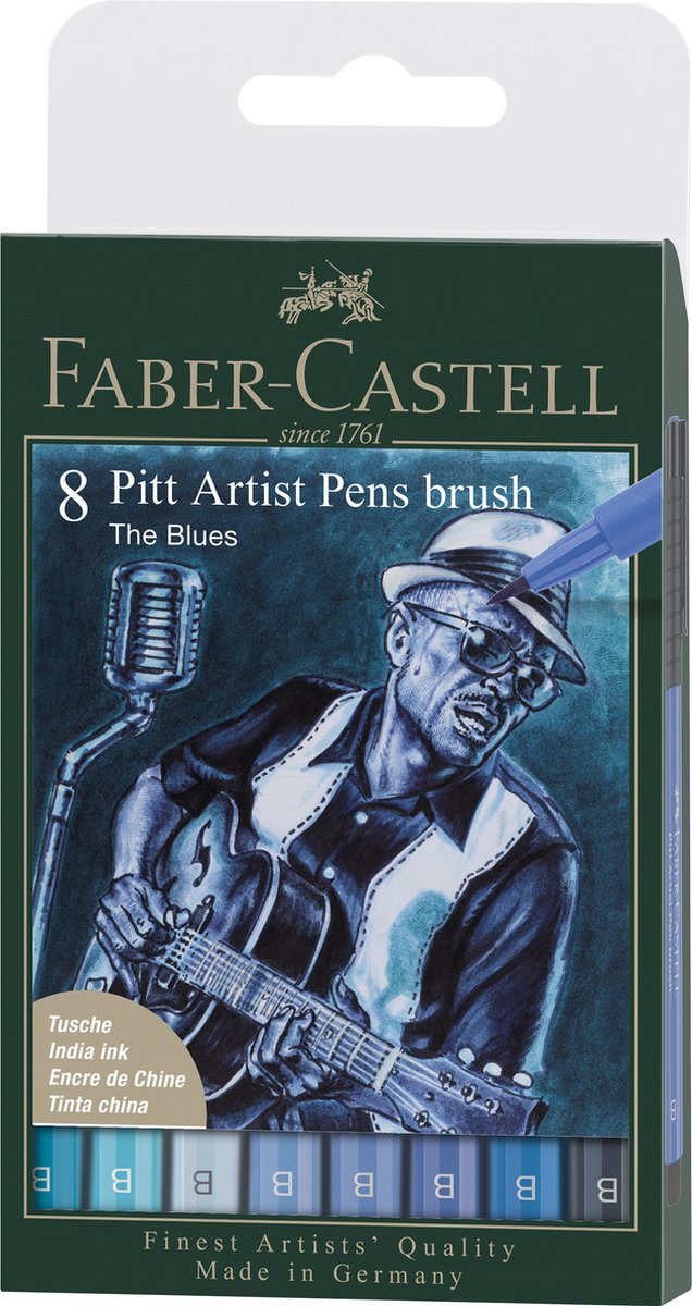 Penna da disegno Faber-castell - penna pitt artist - 8 pezzi - blues - fc-167173