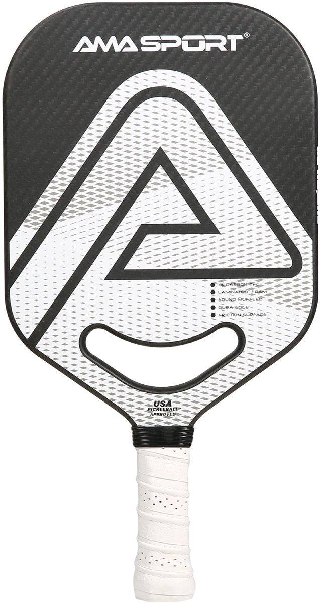 Ama sport pickleball paddle pp002-3kw blanco negro - Superficie de carbono 3k - Núcleo de 20 mm - Garganta dinámica de aire aero-duraedge -