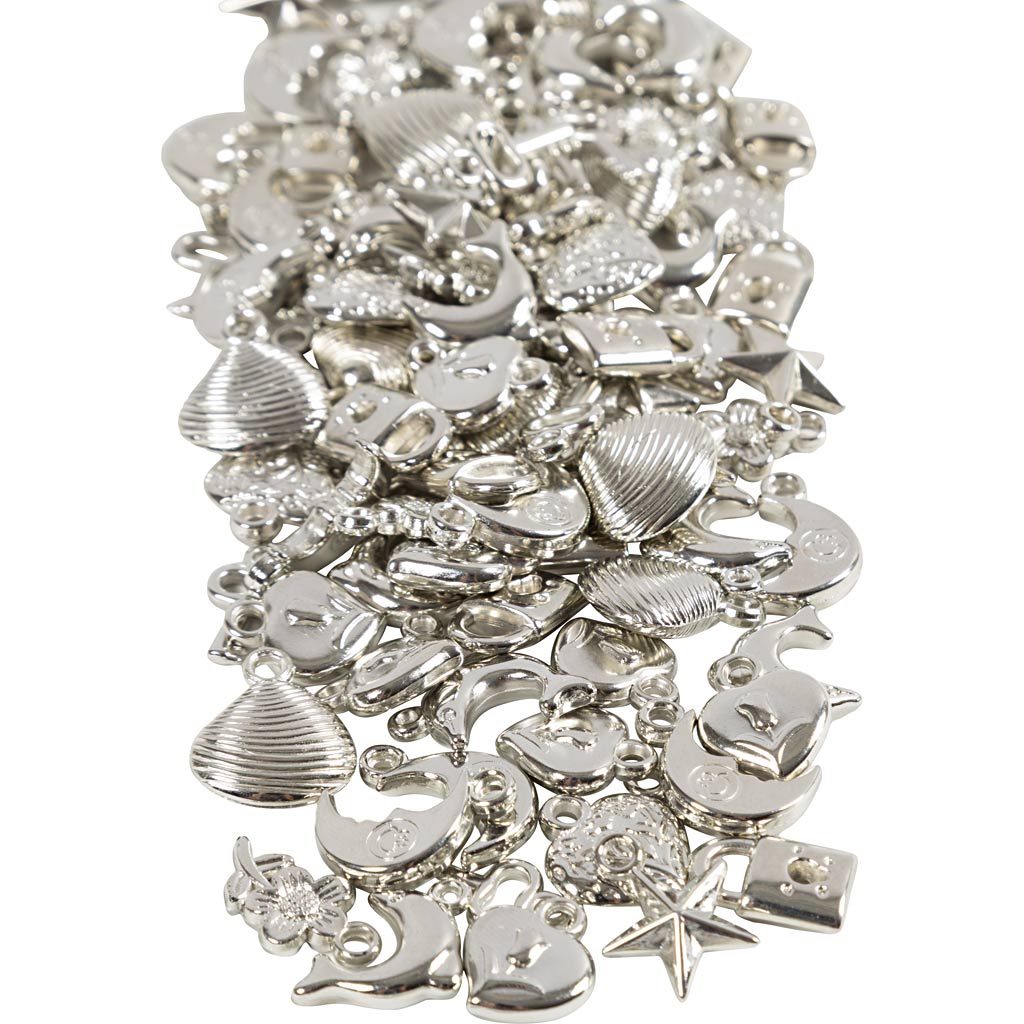 Ciondoli in argento dell'azienda Creativ, misura 15-20 mm, dimensione del buco 3 mm, ca. 200 pezzi, 80 grammi 1 scatola