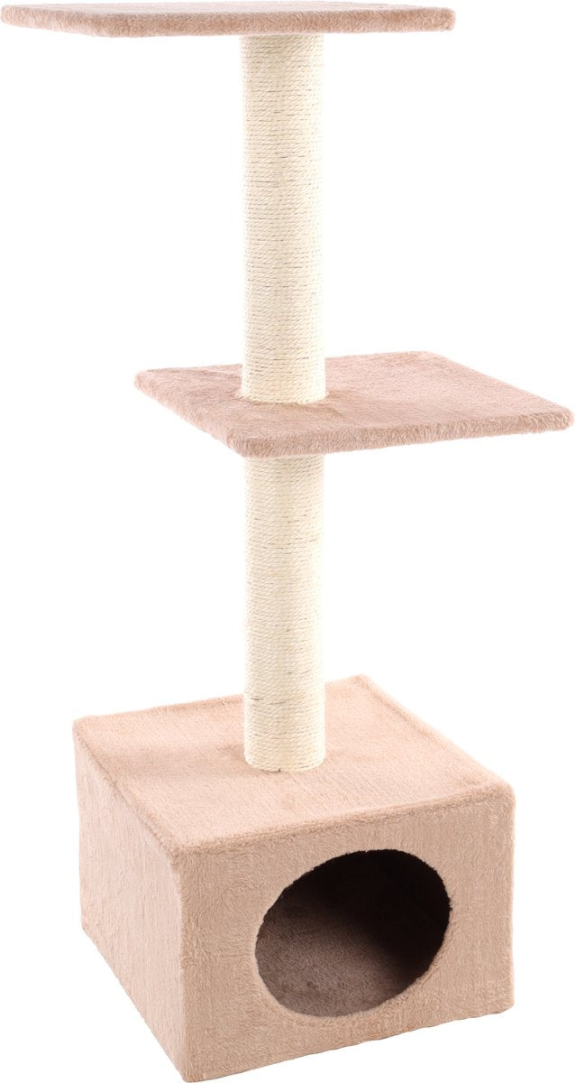 Rascador Flamingo – Crema Charbonel Beige – 47 × 35 × 103 cm – Rascador de sisal – Casa con plataformas para tumbarse – para gatos