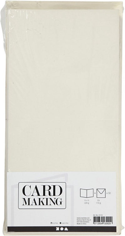 Biglietti e buste aziendali Creativ, formato biglietto 15x15 cm, formato busta 16x16 cm, 110+220 gr, bianco sporco, 50 set 1 scatola