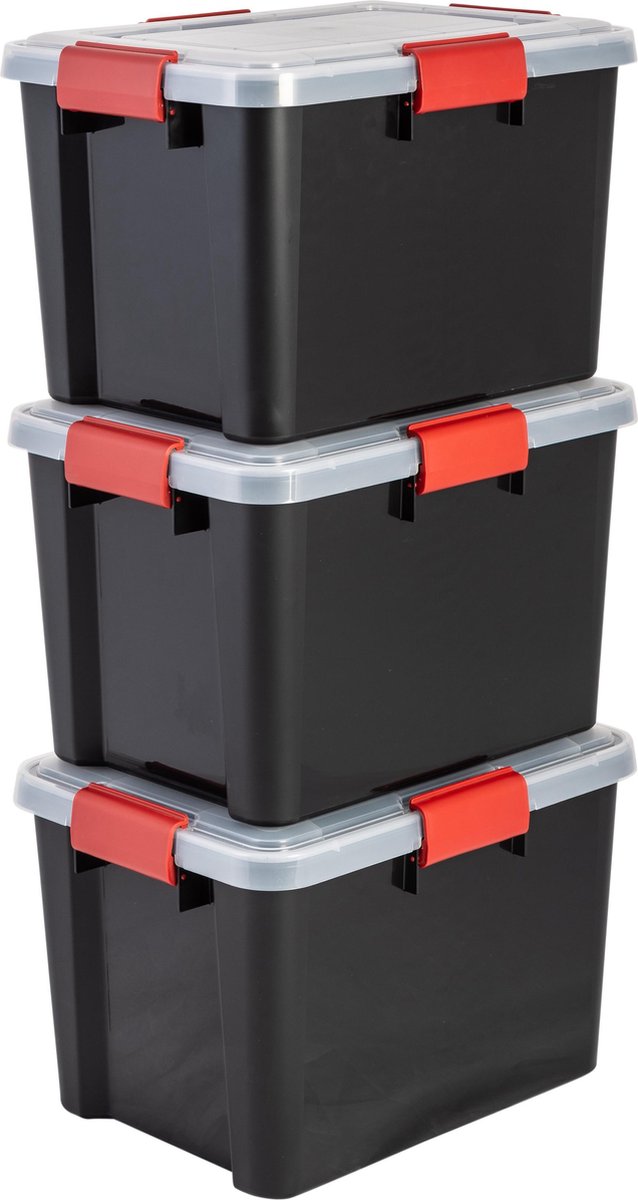 Scatola portaoggetti ermetica Iris - 20 l - plastica - nero rosso - set da 3