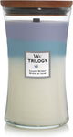 Vela perfumada grande Woodwick Hourglass Trilogy - Retiro calmante - 130 horas de funcionamiento