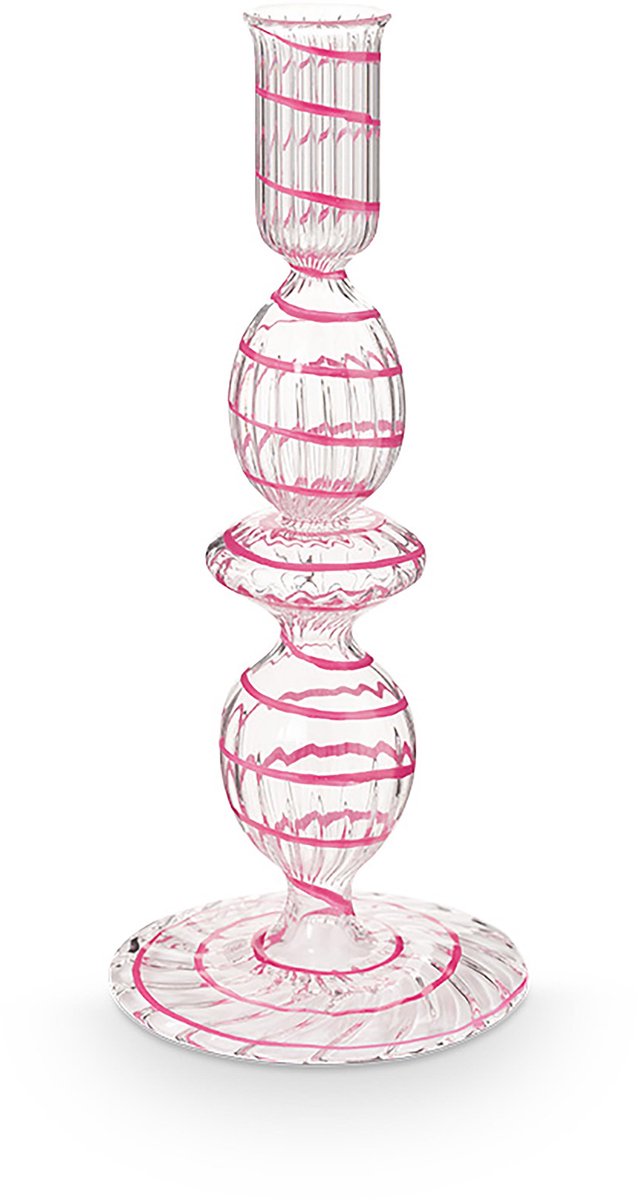 Pip studio - candelabro - accesorios para el hogar - candelabro rosa - remolino de vidrio - 20cm