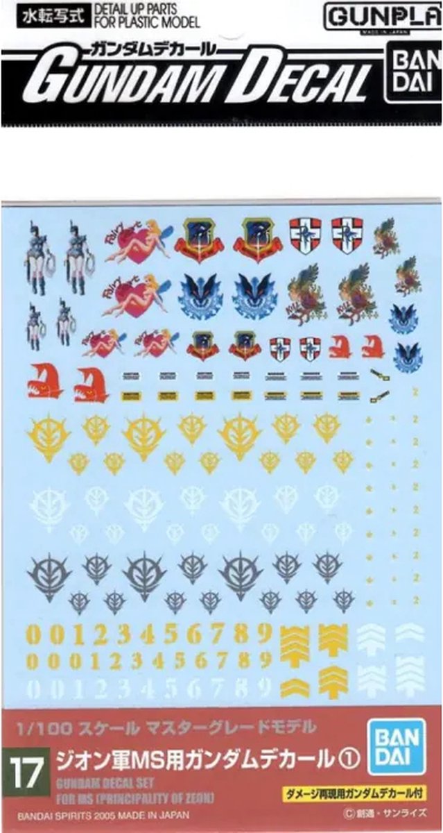 Calcomanía Bandai Namco Bandai Gundam: no.017 set 1 para ms (principado de zeon)
