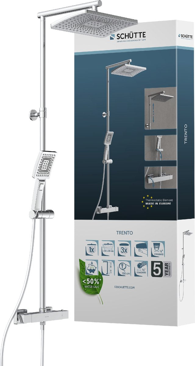 Sistema doccia Schütte trento - doccia a pioggia - con rubinetto doccia termostatico - interasse 150 mm - cromo