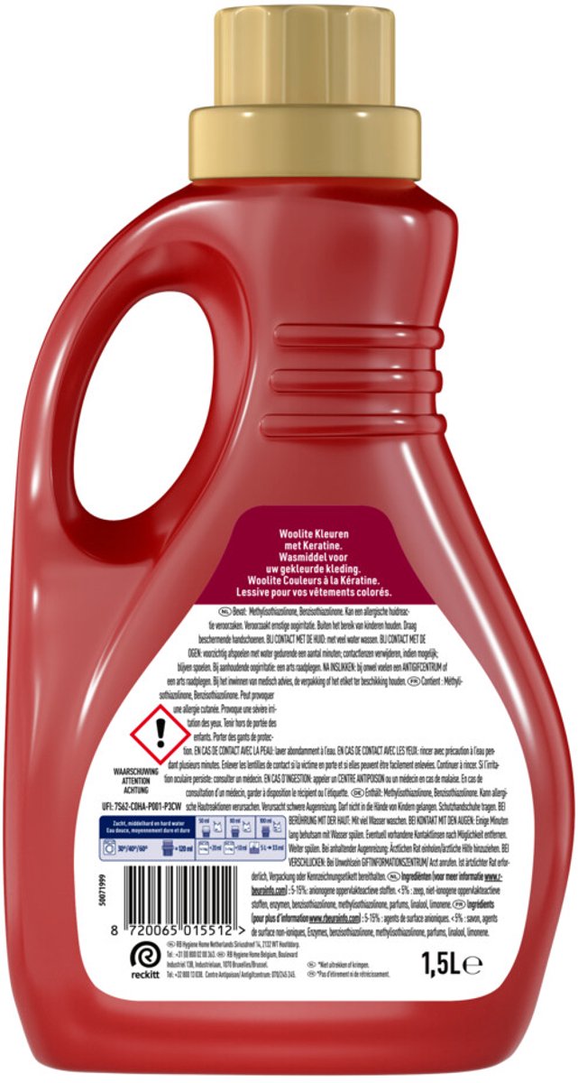 Woolite detergente color con queratina 30 lavados - 1,5 litros