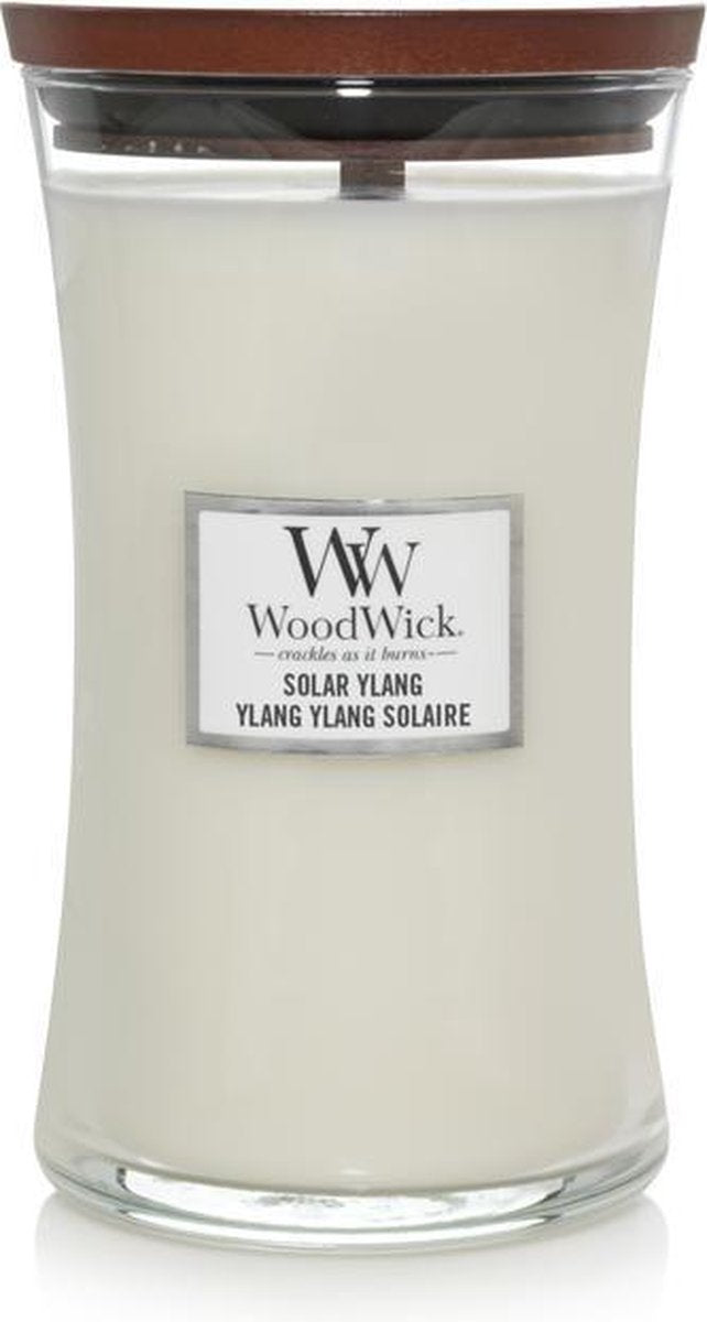 Candela profumata grande a forma di clessidra Woodwick - Ylang solare - 130 ore di combustione