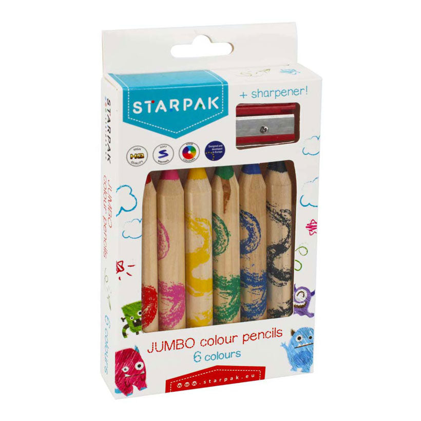 Crayones tipo lápiz jumbo, 6 uds. + sacapuntas