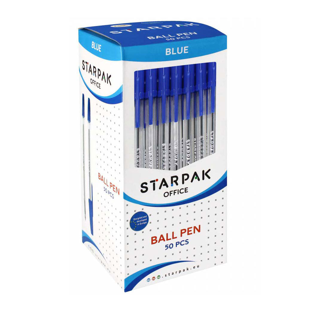 Balpen met dop blauw, 50st.