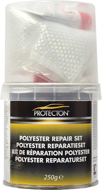 Protecton polyester repair set - with resin and hardener - strong adhesion - quick drying - for metal, wood, plastic - 250 grams