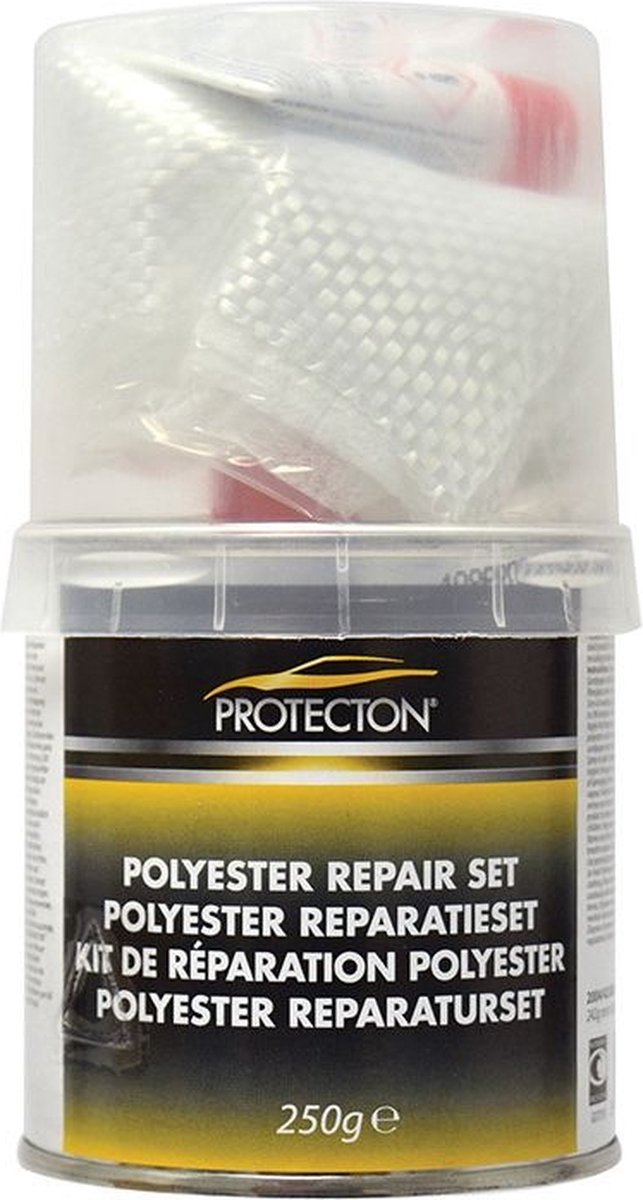Set de reparación de poliéster Protecton - con resina y endurecedor - fuerte adherencia - secado rápido - para metal, madera, plástico - 250 gramos