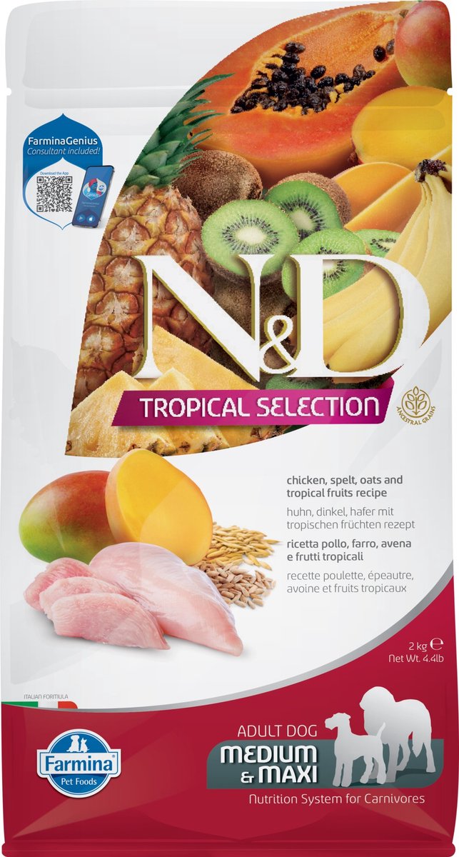 N d dog tropical selection chicken adult med maxi 2 kg