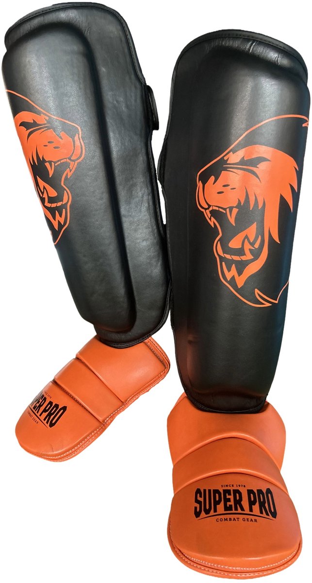 Super Pro Combat Gear Espinillera Nations Holland PU Negro - Naranja L