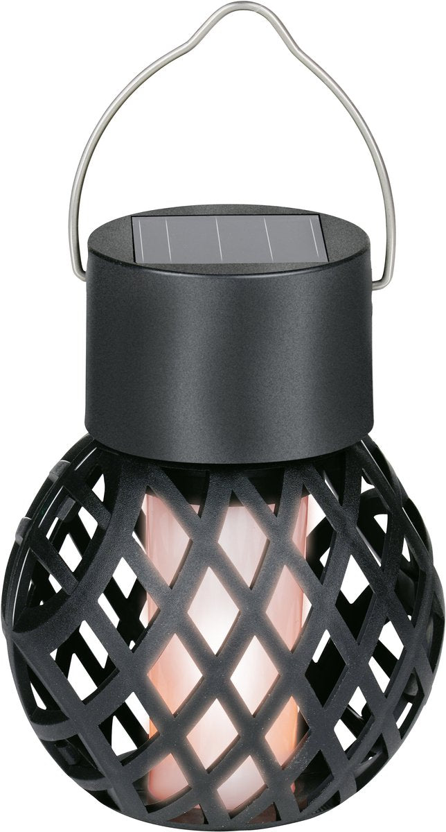 Iluminación solar para jardín Grundig - Lámpara de jardín con luz LED parpadeante - Lámpara de mesa inalámbrica con efecto llama - IP44 resistente a la intemperie - ø7 x 12,5 cm