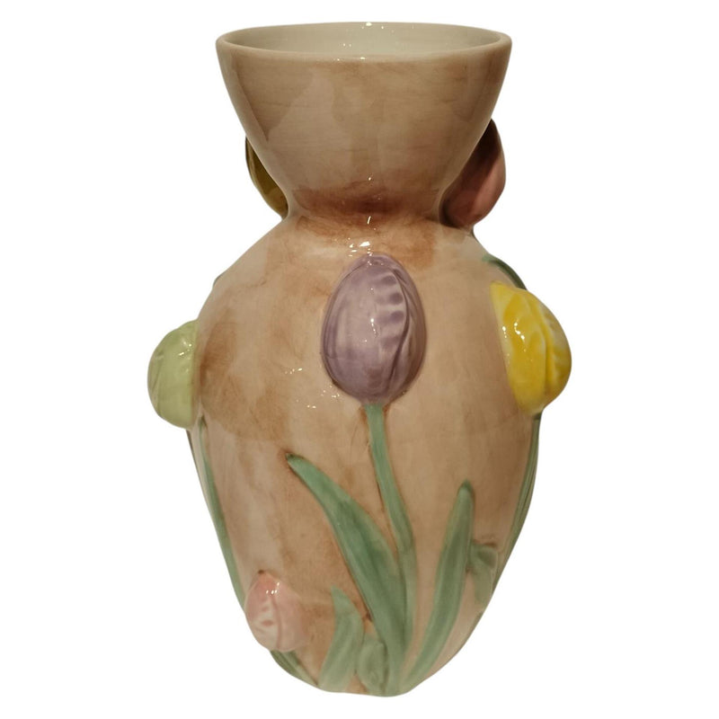 Jarrón ambiente mansión con tulipanes beige 13x13x24cm