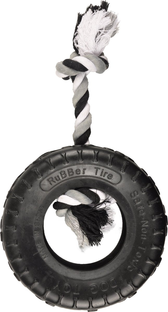 Giocattolo per cani fenicottero – corda da gladiatore nera 35 cm – giocattolo da masticare con corda di filo interdentale e nodi – forte giocattolo in gomma per cani