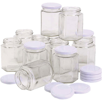 Creativ company tarro de vidrio hexagonal, h: 8 cm, p 7 cm, 180 ml, 12 piezas 1 caja