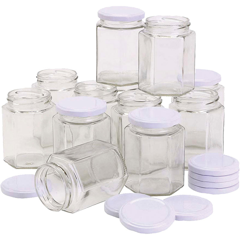 Creativ company tarro de vidrio hexagonal, h: 8 cm, p 7 cm, 180 ml, 12 piezas 1 caja