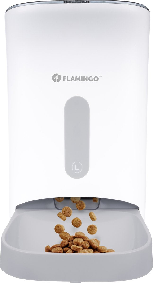 Barra automatica per alimenti per cani e gatti Flamingo – mangiatoia automatica – con funzione timer – 4,5 l – modello odion – bianco