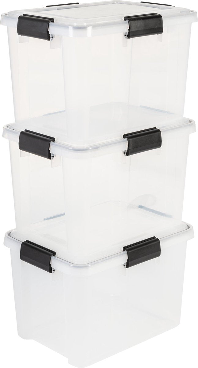 Scatola portaoggetti ermetica Iris - 20 l - plastica - nero trasparente - set da 3
