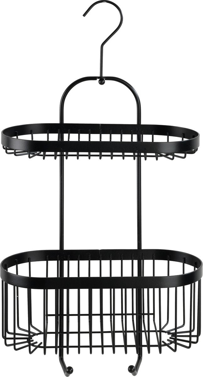 Wenko doucherek 2-laags classic plus black mat zwart 26x47cm - zonder boren - doucherekje hangend - douchemand - douchecaddy ophangbaar