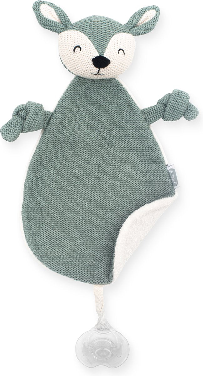 Jollein - panno per coccolare cervo (verde cenere) - peluche ciuccio, panno per ciuccio per bambini, panno per ciuccio - cotone