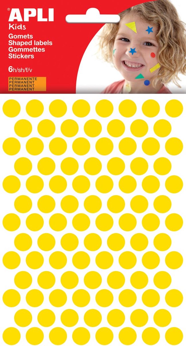 Apli kids stickers | cirkel diameter 10 | 5 mm | blister met 528 stuks | geel