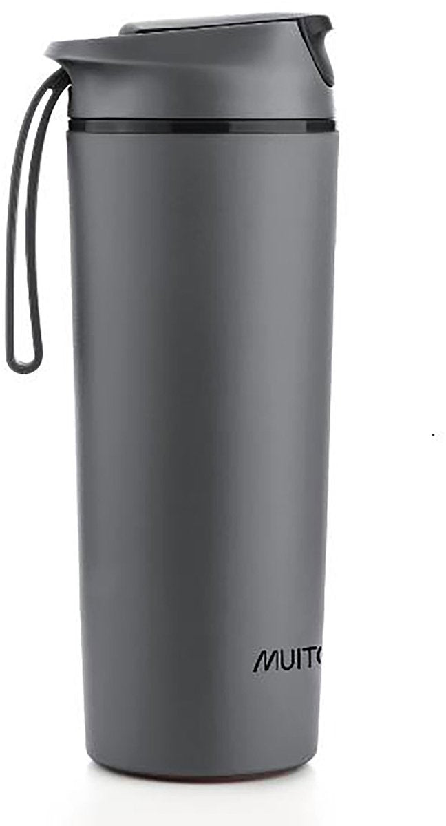 Muitomas never fall down waterfles - anti-val zuignapsysteem - antislipgreep - thermische constructie - 450ml - zwart