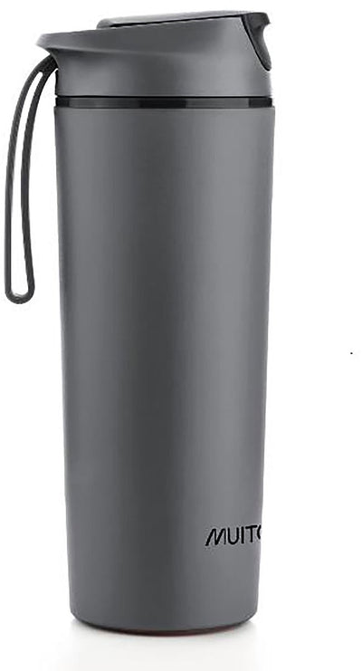 Borraccia Muitomas Never Fall Down - sistema a ventosa anticaduta - impugnatura antiscivolo - costruzione termica - 450 ml - nera