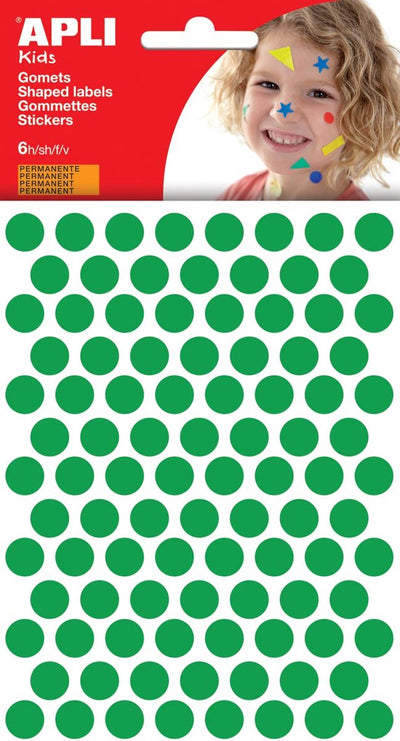 Adesivi per bambini Apli | diametro del cerchio 10 | 5 mm | blister da 528 pezzi | verde