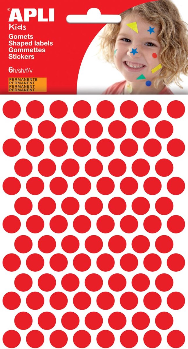 Apli kids stickers | cirkel diameter 10 | 5 mm | blister met 528 stuks | rood
