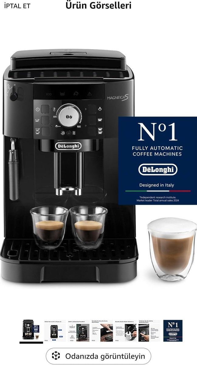 De'longhi magnifica s ecam11.112.b, cafetera totalmente automática con espumador de leche para capuchino, botones de selección directa de espresso y controlador giratorio, función 2 tazas, negra