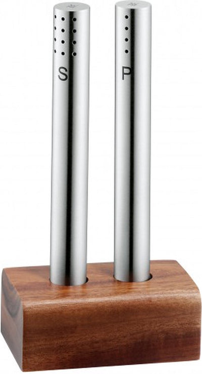 Salero y pimentero WMF - acero inoxidable y madera de acacia - 15 cm - diseño elegante - duradero - manual