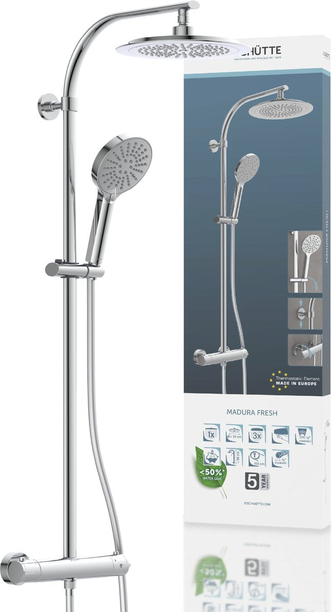 Sistema doccia Schütte madura fresh - doccia a pioggia - con rubinetto doccia termostatico - interasse 150 mm - cromato