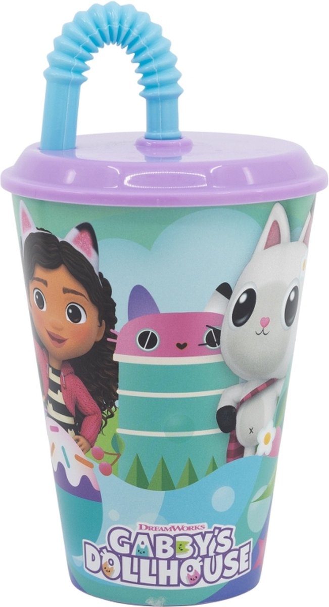 La casa de muñecas de Gabby Vaso con pajita para beber de la casa de muñecas de Gabby - Vaso de cine - 430 ml. - casa de muñecas de gabby
