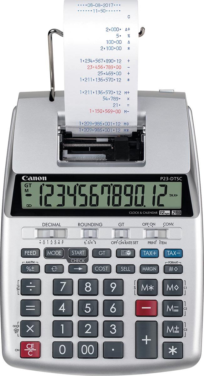 Canon p-23 dtsc ii – calcolatrice da tavolo con stampante – display 12 cifre – doppia alimentazione – silver