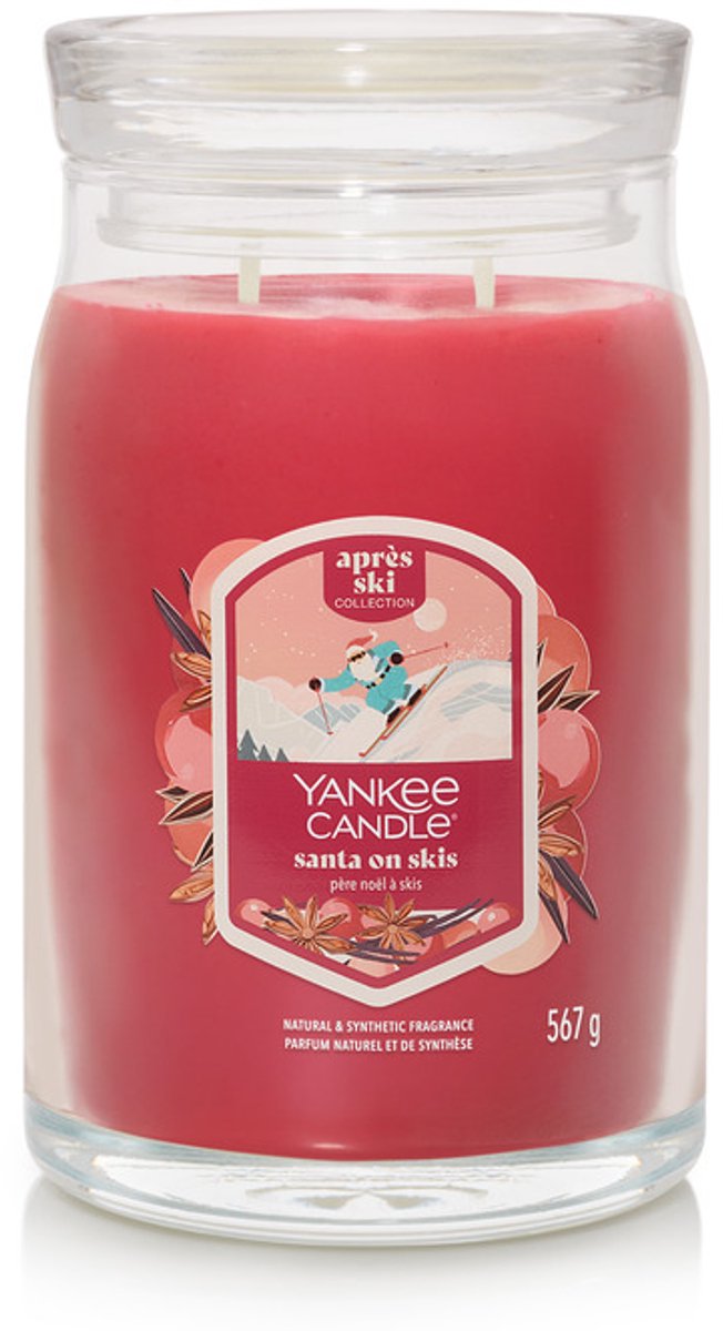 Yankee Candle - vela perfumada en tarro grande de Papá Noel sobre esquís - 90 horas de combustión - dos mechas