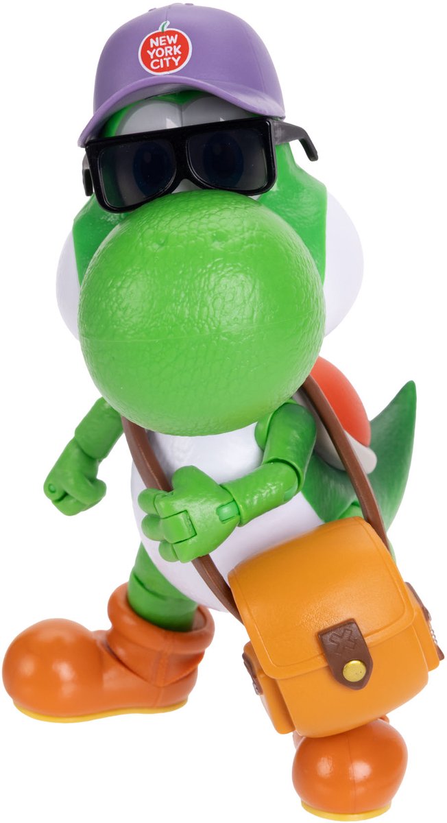 Jakks Super Mario Galaxy Movie – Serie di personaggi da 13 cm – Personaggio Yoshi con cappello, occhiali da sole e borsa