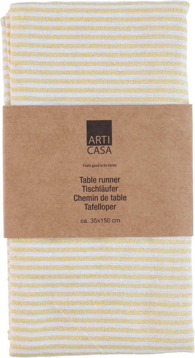 Arti casa table runner 35x150 cm - table runner yellow striped - table runner for dining table - elongated table decoration - yellow white
