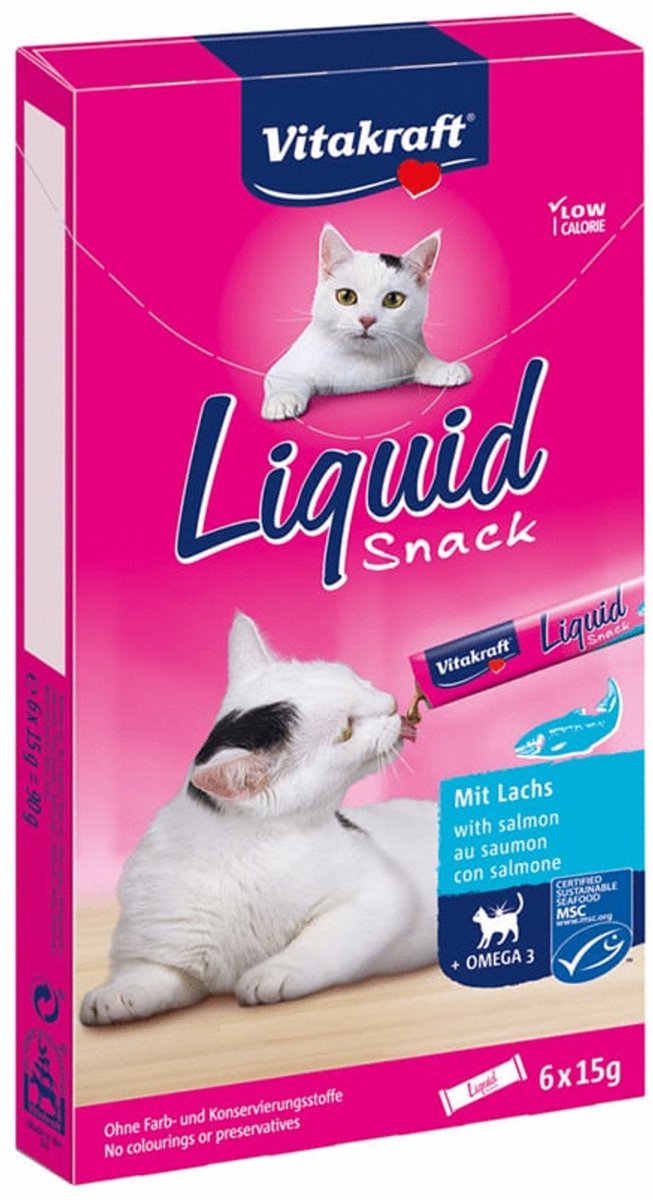 Vitakraft liquido per gatti - salmone omega - snack per gatti - 6 pz
