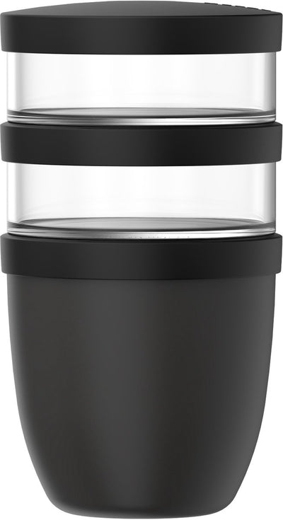 Portapranzo Mepal ellisse 3 pezzi - 500 + 200 + 200 ml - con 2 scomparti - tazza yogurt e tazza muesli da asporto - adatto al congelatore. microonde e lavastoviglie - nero nordico
