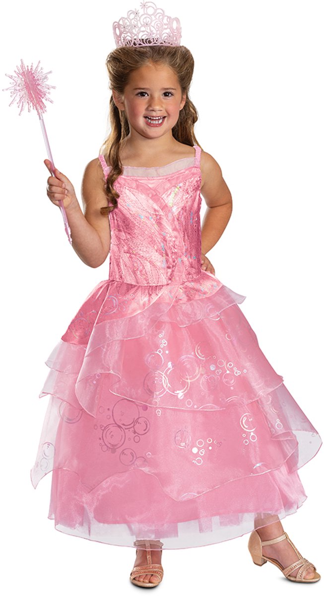 Costume da travestimento glinda deluxe per bambina rosa 5-6 anni